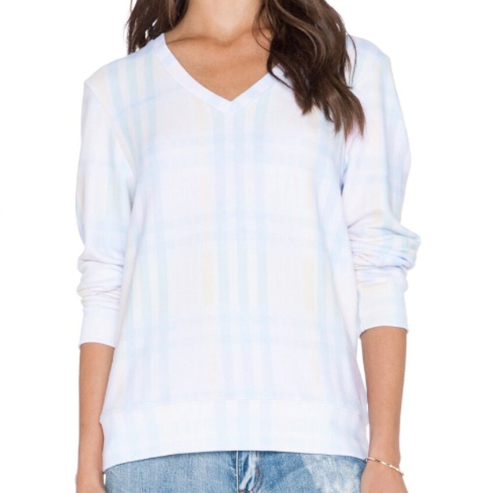 Wildfox Couture Pastel Summer Plaid Sweater Top Shirt Sweatshirt Small REVOLVE